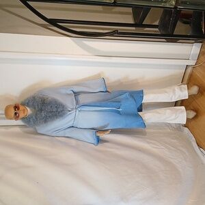 Gorgeous Michael Kors Blue Ombre Faux Fur Belted Sweater Coat